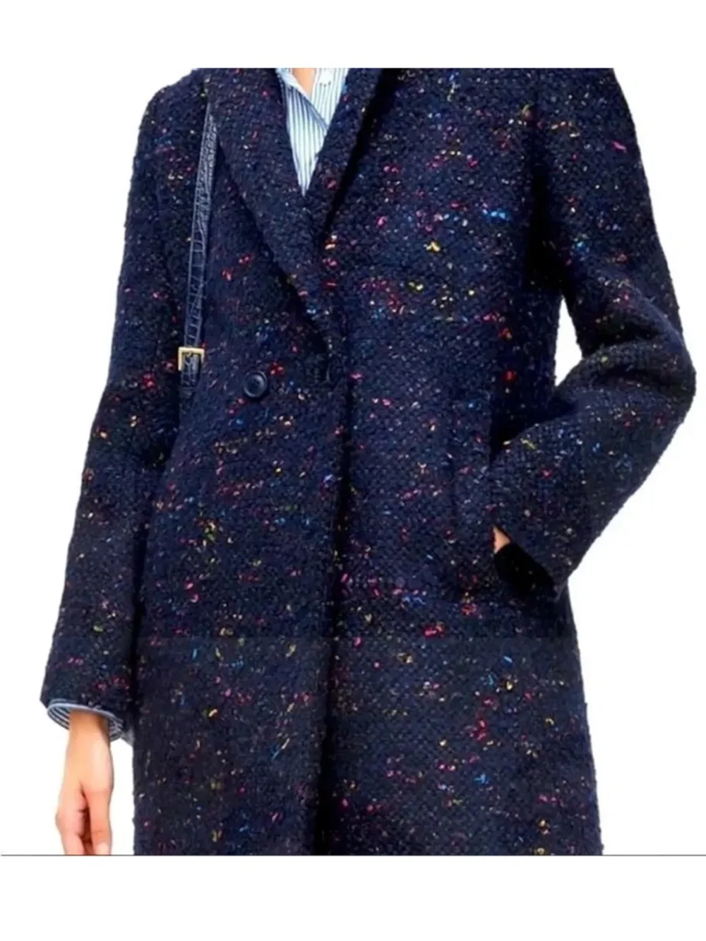 J. Crew NALYA Daphne Wool Blend Tweed Long Coat in Speckled Navy - Picture 6 of 7
